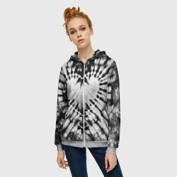 Толстовка на молнии женская Абстрактное сердце - черно-белый тай-дай, цвет: 3D-меланж — фото 2