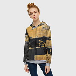 Толстовка на молнии женская Абстракция черная и коричневая краска, цвет: 3D-меланж — фото 2