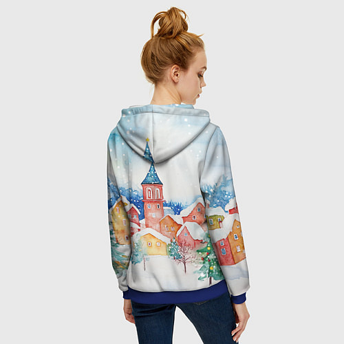 Женская толстовка на молнии Новогодний сказочный город / 3D-Синий – фото 4
