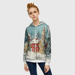 Толстовка на молнии женская Праздничный новогодний город, цвет: 3D-белый — фото 2