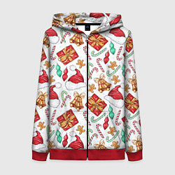 Толстовка на молнии женская Новогодний паттерн 2025, цвет: 3D-красный