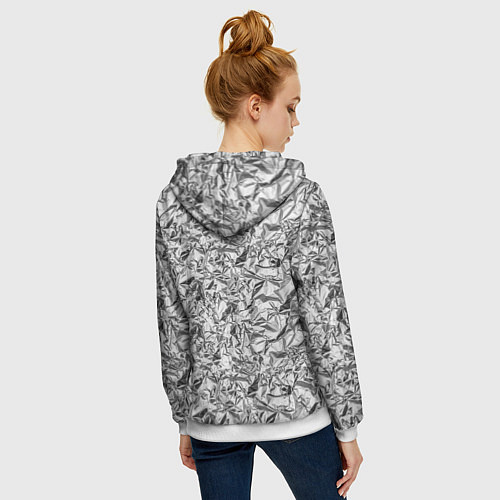 Женская толстовка на молнии Текстура мятой алюминиевой фольги / 3D-Белый – фото 4