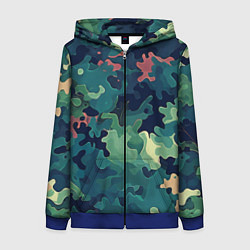 Толстовка на молнии женская Армейский камуфляж зеленый, цвет: 3D-синий