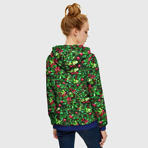 Женская толстовка на молнии Ягоды падуба на новогодней елке / 3D-Синий – фото 4