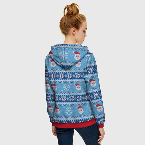 Женская толстовка на молнии Вязаный новогодний узор с Дедом Морозом / 3D-Красный – фото 4