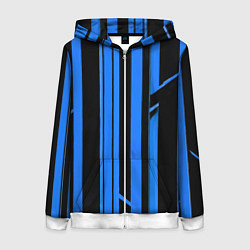 Женская толстовка на молнии Толстые синие полосы на чёрном фоне