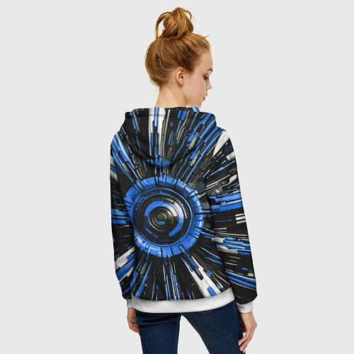 Женская толстовка на молнии Чёрно-синяя сфера киберпанк / 3D-Белый – фото 4