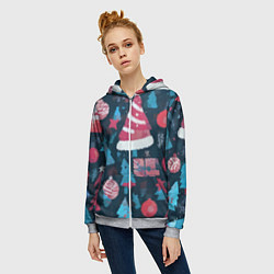 Толстовка на молнии женская Плюшевая новогодняя абстракция, цвет: 3D-меланж — фото 2