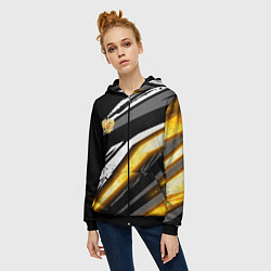 Толстовка на молнии женская Герб России - Жёлтое свечение, цвет: 3D-черный — фото 2