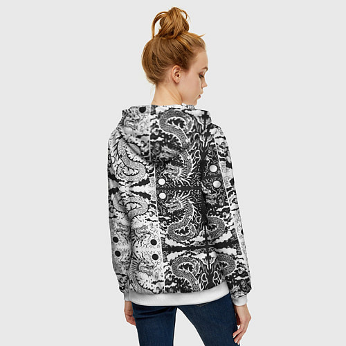Женская толстовка на молнии Драконы инь и янь с узорами / 3D-Белый – фото 4