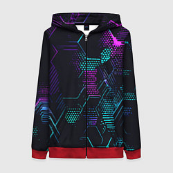 Женская толстовка на молнии Розово-голубые точки и линии на чёрном фоне