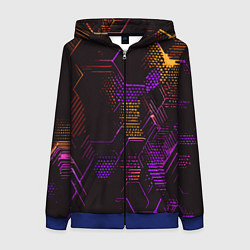 Женская толстовка на молнии Жёлто-фиолетовые точки и линии на чёрном фоне