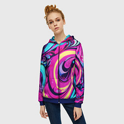 Толстовка на молнии женская Сине-розовый узор, цвет: 3D-синий — фото 2
