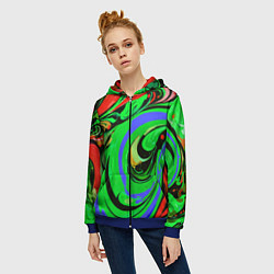 Толстовка на молнии женская Красно-зелёный узор, цвет: 3D-синий — фото 2