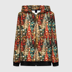 Толстовка на молнии женская Новогодний еловый лес, цвет: 3D-черный