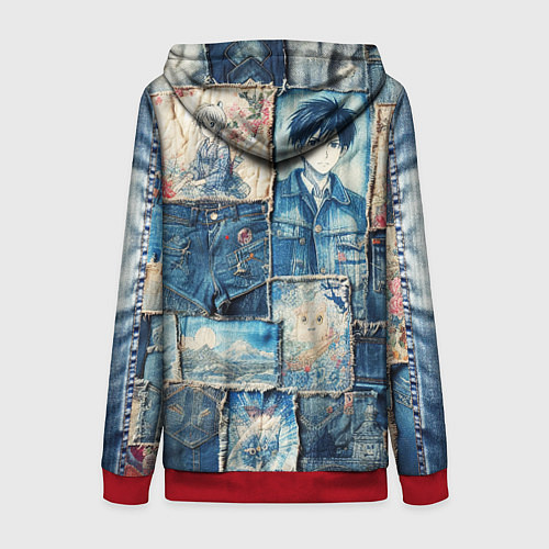 Женская толстовка на молнии Аниме влюбленные на пэчворк / 3D-Красный – фото 2