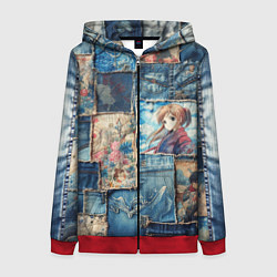 Женская толстовка на молнии Аниме влюбленные на пэчворк