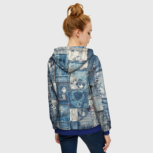 Женская толстовка на молнии Персонажи аниме на пэчворк / 3D-Синий – фото 4