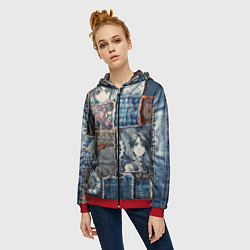 Толстовка на молнии женская Аниме пэчворк деним, цвет: 3D-красный — фото 2