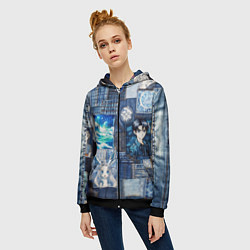 Толстовка на молнии женская Микс аниме и пэчворк, цвет: 3D-черный — фото 2