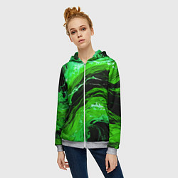 Толстовка на молнии женская Зелёные брызги на чёрном фоне, цвет: 3D-меланж — фото 2