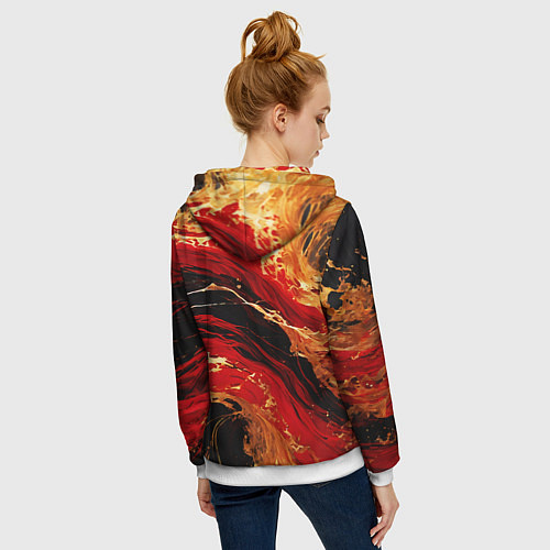 Женская толстовка на молнии Красно-золотые брызги на чёрном фоне / 3D-Белый – фото 4