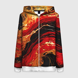Женская толстовка на молнии Красно-золотые брызги на чёрном фоне