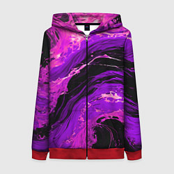 Женская толстовка на молнии Фиолетовые брызги на чёрном фоне