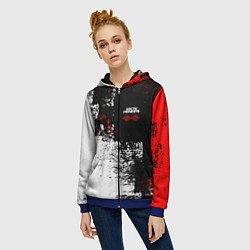 Толстовка на молнии женская Arctic Monkeys - Красные и белые помехи, цвет: 3D-синий — фото 2
