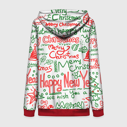 Женская толстовка на молнии Новогодняя атмосфера merry christmas / 3D-Красный – фото 2
