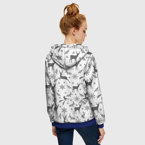 Женская толстовка на молнии Новогодние мотивы олени и снежинки / 3D-Синий – фото 4