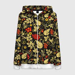 Толстовка на молнии женская Русская роспись - позолота с лебедями, цвет: 3D-белый