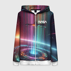 Толстовка на молнии женская Spaceship in the neon cosmos - nasa, цвет: 3D-белый