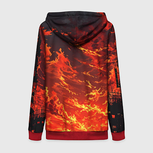 Женская толстовка на молнии Багровый огненный закат / 3D-Красный – фото 2