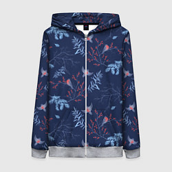 Женская толстовка на молнии Зимние ветки и птицы