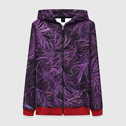 Женская толстовка на молнии Фиолетовая трава на чёрном фоне