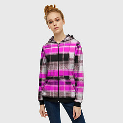 Толстовка на молнии женская Белые полосы на чёрно-розовом фоне, цвет: 3D-черный — фото 2