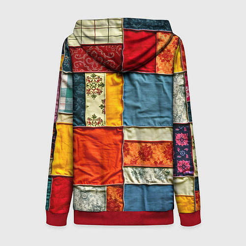 Женская толстовка на молнии Пэчворк из ярких тканей / 3D-Красный – фото 2