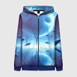 Женская толстовка на молнии Луна и рыбы - нейроарт фантазия