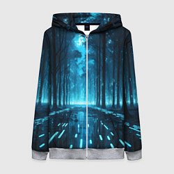 Толстовка на молнии женская Синий цифровой лес, цвет: 3D-меланж