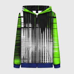 Женская толстовка на молнии Зелёно-чёрный гранж на белом фоне