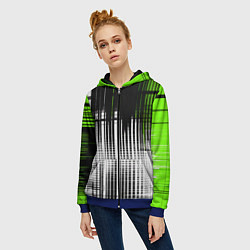 Толстовка на молнии женская Зелёно-чёрный гранж на белом фоне, цвет: 3D-синий — фото 2