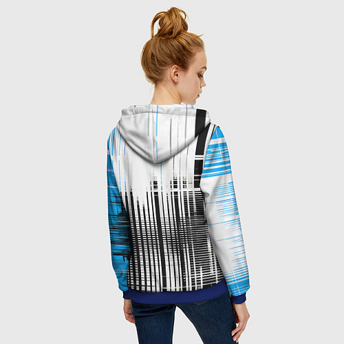 Женская толстовка на молнии Сине-чёрный гранж на белом фоне / 3D-Синий – фото 4