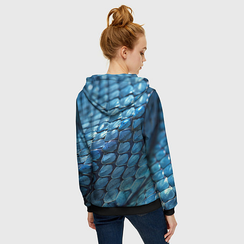 Женская толстовка на молнии Голубая кожа змеи / 3D-Черный – фото 4