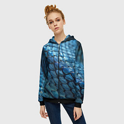 Толстовка на молнии женская Голубая кожа змеи, цвет: 3D-черный — фото 2