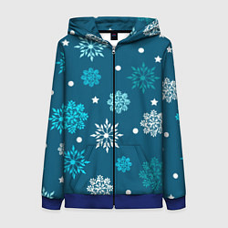 Толстовка на молнии женская Резные снежинки, цвет: 3D-синий