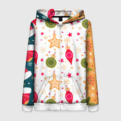 Толстовка на молнии женская Новогодние паттерны комбинация, цвет: 3D-белый