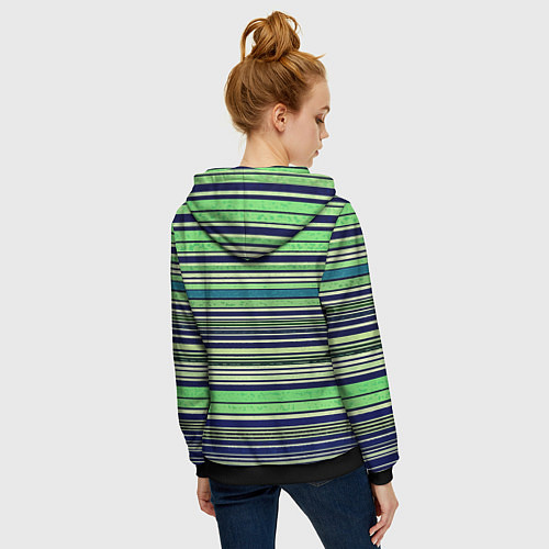 Женская толстовка на молнии Сине-зелёный текстурные полосы / 3D-Черный – фото 4