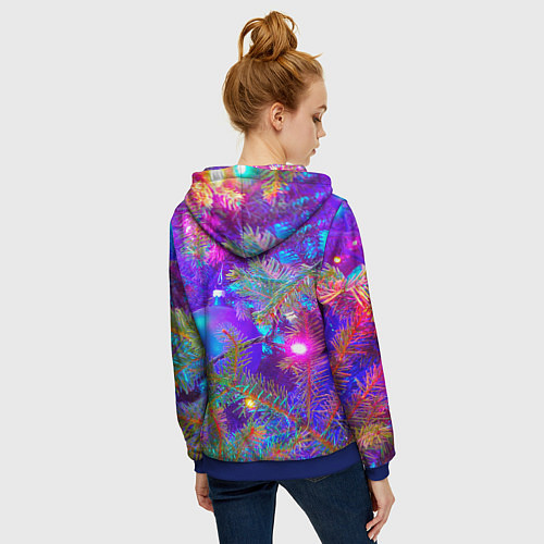 Женская толстовка на молнии Новогоднее свечение гирлянд / 3D-Синий – фото 4
