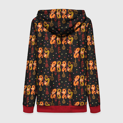 Женская толстовка на молнии 2025 паттерн символ года змей из русского лубка / 3D-Красный – фото 2